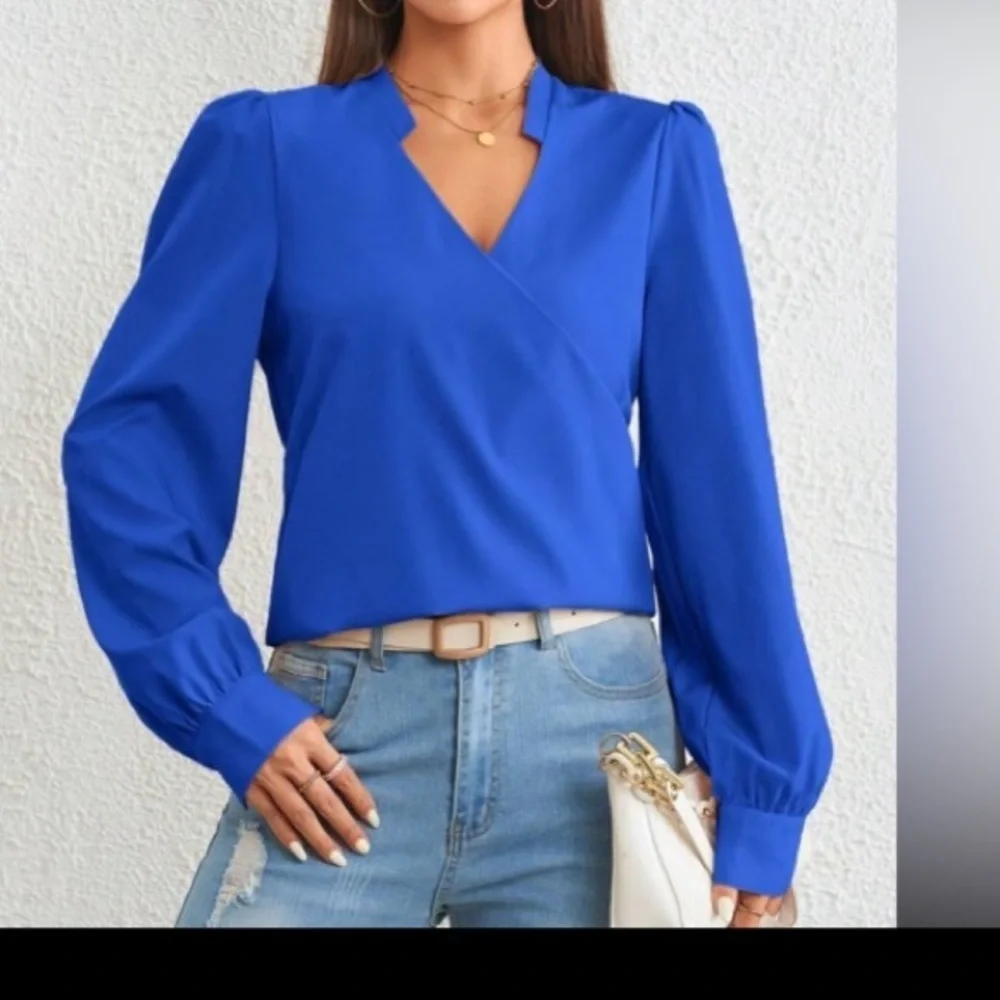 SHEIN Essnce Solid Notched Neck Wrap Detail Blouse size XS new without t… - Picture 4 of 12